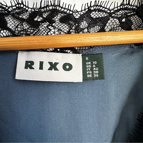 RIXO London Clarice Velvet Lace Trim Maxi Dress in Steel Blue - Picture 12 of 14